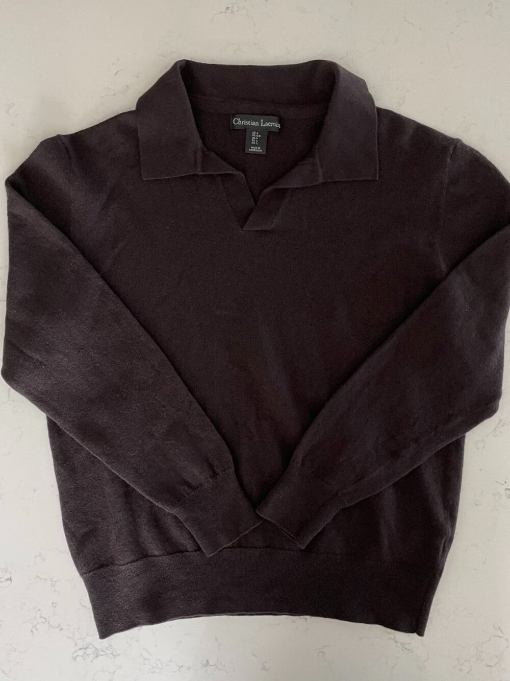 Christian Lacroix Luxury LS Extra Fine Merino Wool Collared Sweater Brown Sz L